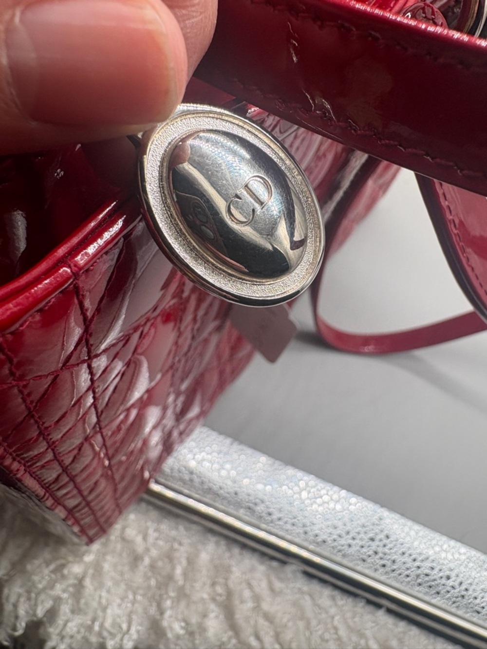 Christian Dior Lady Dior Large Red Patent Cannage Tote Bag Charm - Picture 10 of 15